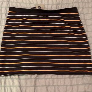 H&M Striped Pencil Skirt in Black, Orange, and White